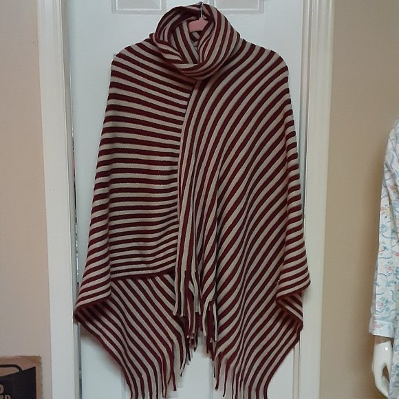 Sweaters - Riah Fashion Turtleneck Striped Poncho